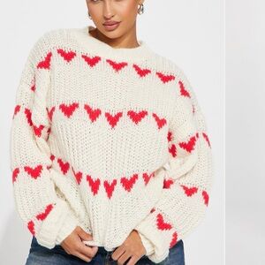 Fashion Nova Cream and Red Heart Sweater